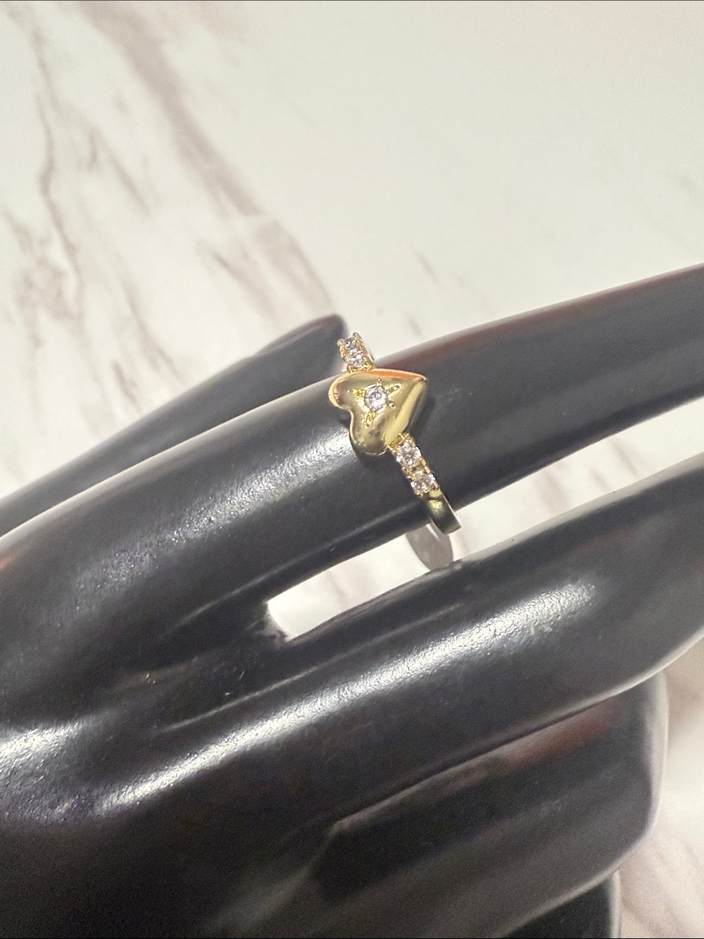 Gold Heart Solitaire Ring with Accent Stones - made with copper
